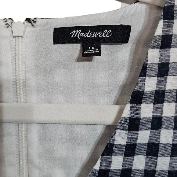 Madewell checkered black white and gray cap sleeve V-neck bell sleeves size 10 - Picture 10 of 12
